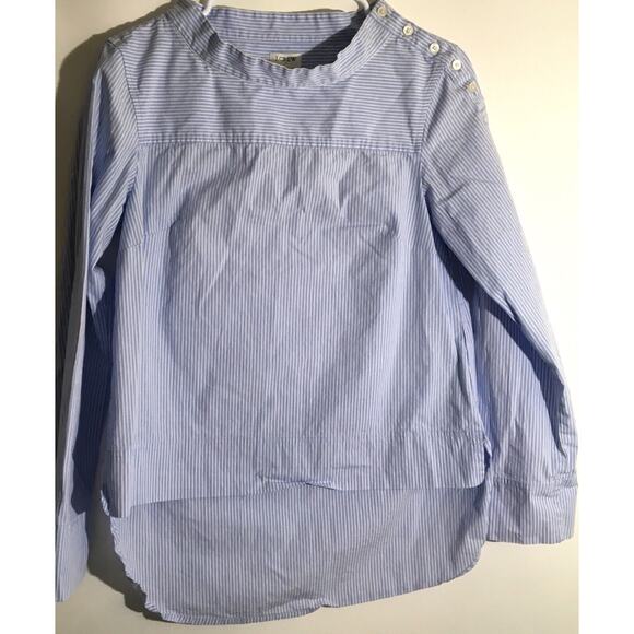 J. Crew Women’s Size 2 Blue & White Striped Funnel Neck Organic Cotton Blouse - Picture 2 of 7